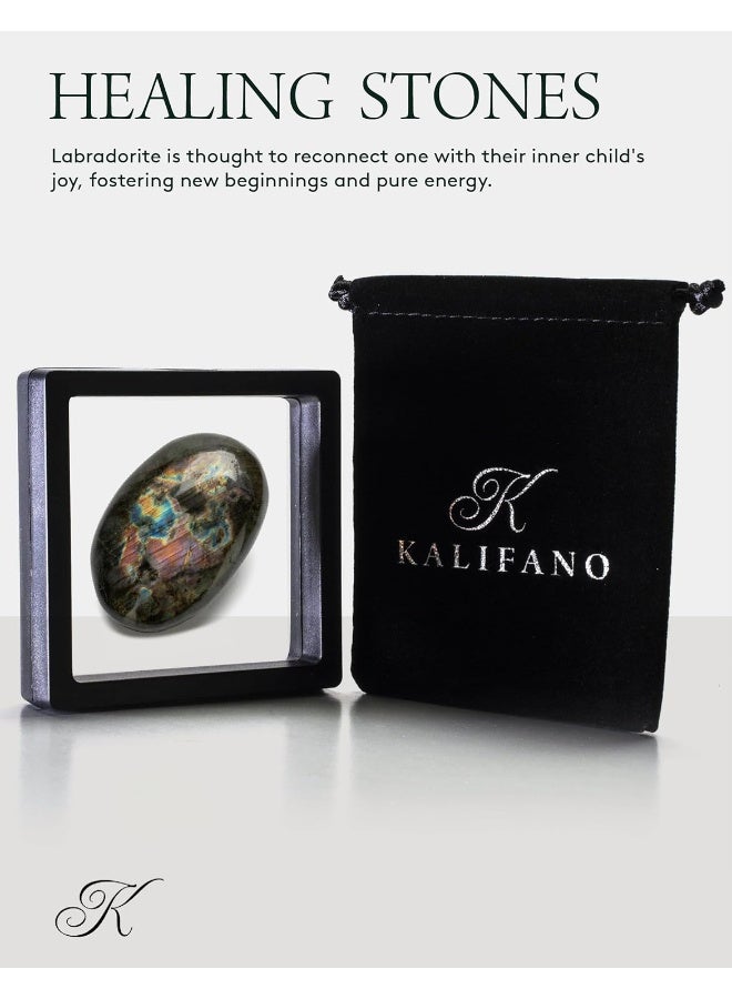 KALIFANO Labradorite Palm Stone with Healing & Calming Effects - High Energy Labradorita with Information Card - Reiki Worry Crystal Used for Cleansing and Protection - Image 2